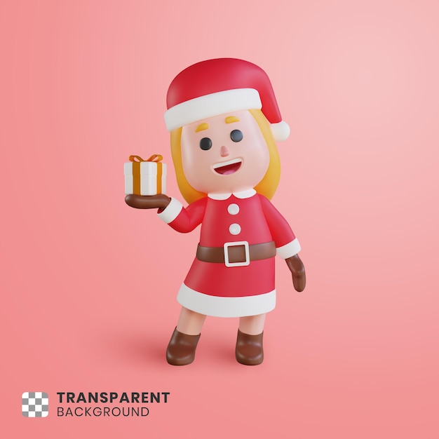 Papai noel 3d feminino dando uma caixa de presente