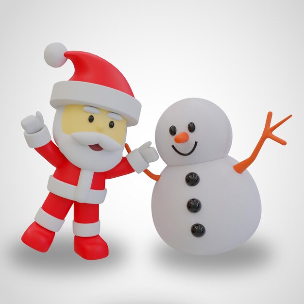 PSD papai noel com ilustração 3d de boneco de neve