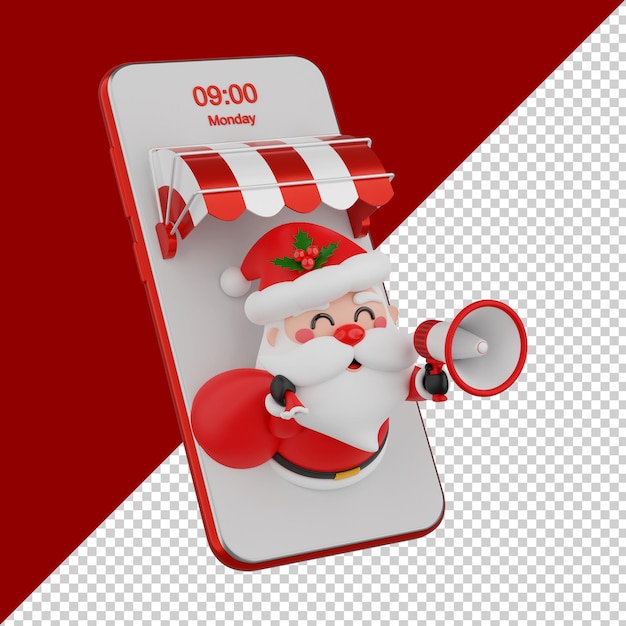 Papai noel com smartphone isolado renderização 3d