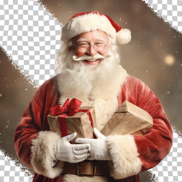 PSD papai noel com um grande saco de fundo transparente