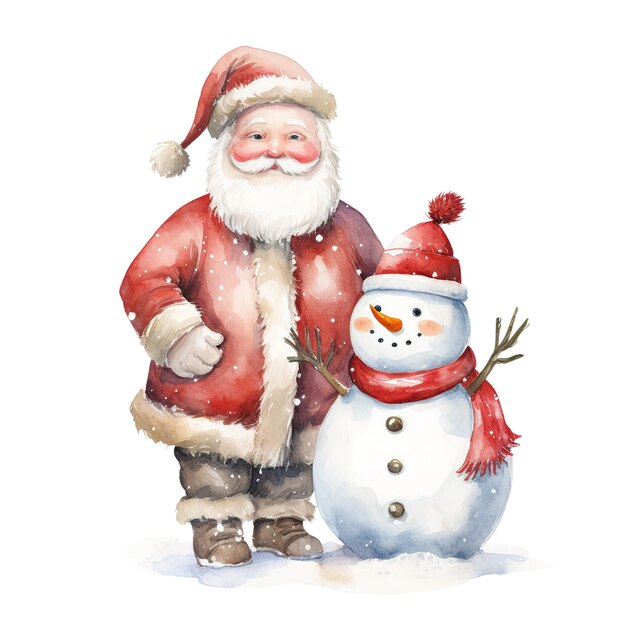 Papai noel e boneco de neve para o natal evento aquarela estilo ai gerado