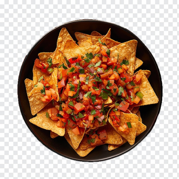 Papas frescas de nacho mexicano y salsa en fondo transparente generativo por ai
