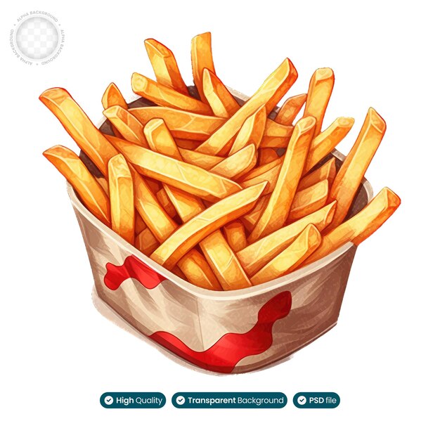 PSD papas fritas ilustradas tentadoras obras de arte de comida rápida