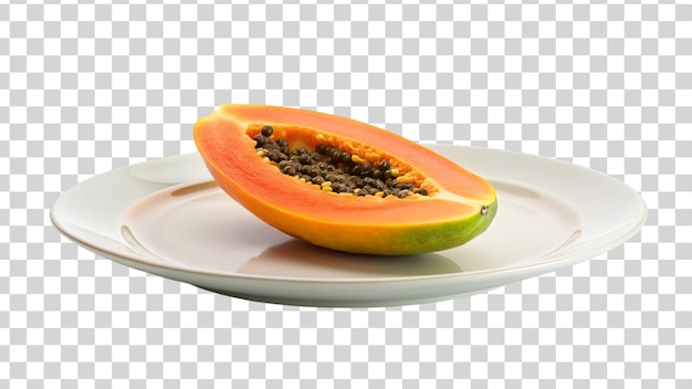 PSD papaya entera y mitad madura aislada sobre un fondo transparente