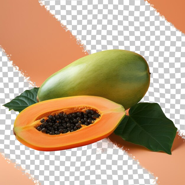 PSD papaya entera y papaya en rebanadas ambos súper alimentos en un transparente