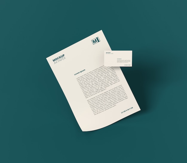 Papel A4 com cartão de visita Maquete