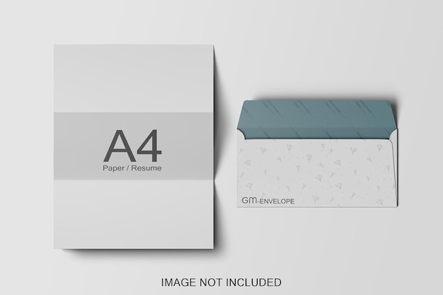 Papel a4 e maquete de envelope isolada