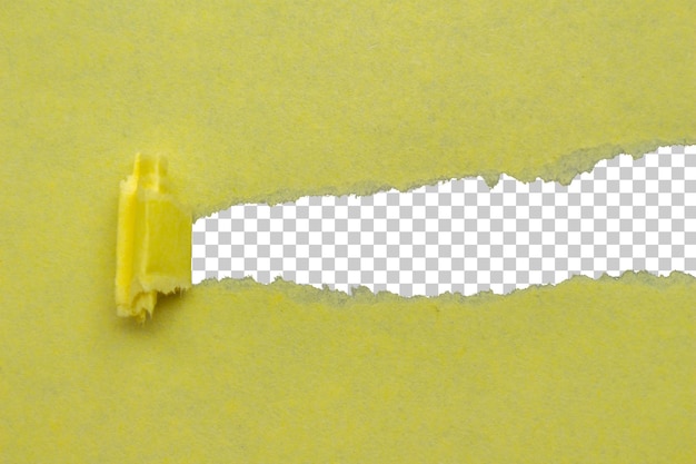 Papel amarillo rasgado en papel de fondo transparente con elemento de diseño recortado
