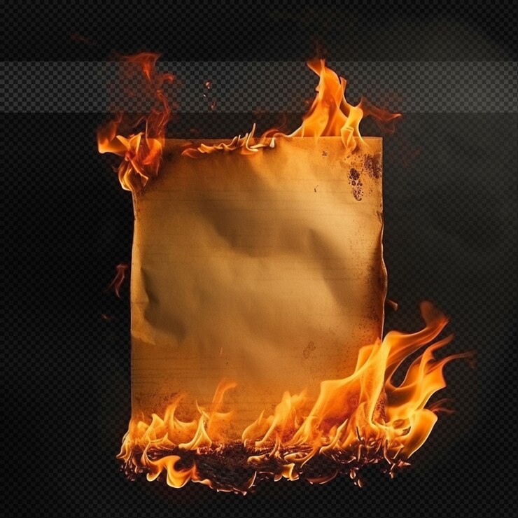 PSD papel ardiendo en las llamas del fuego