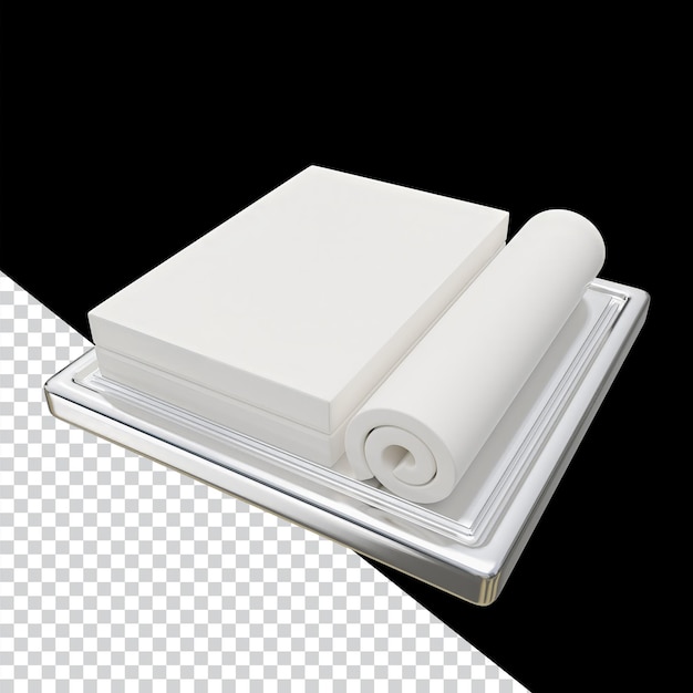 Papel blanco en blanco y toalla y rollo en bandeja de plata Diseño gráfico Materiales de concepto de plata