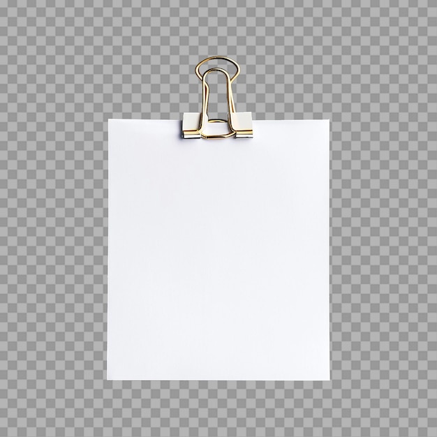 PSD papel en blanco con clip de papel aislado en un fondo transparente png