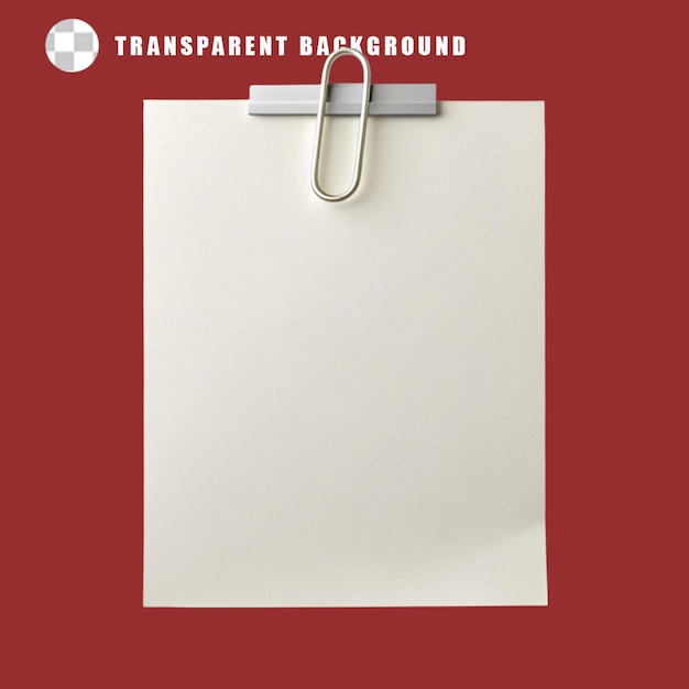 papel en blanco con clip de papel aislado sobre un fondo transparente