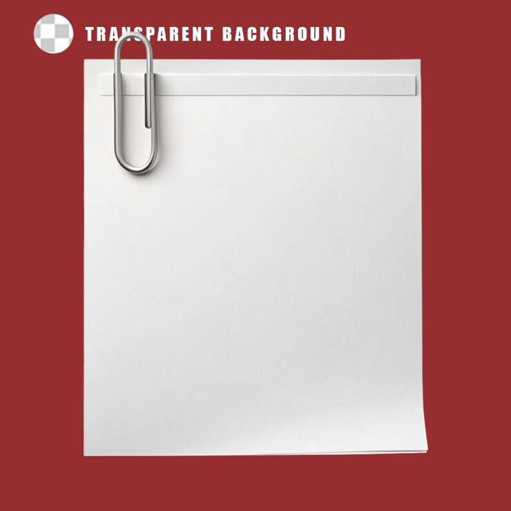 PSD papel en blanco con clip de papel aislado sobre un fondo transparente