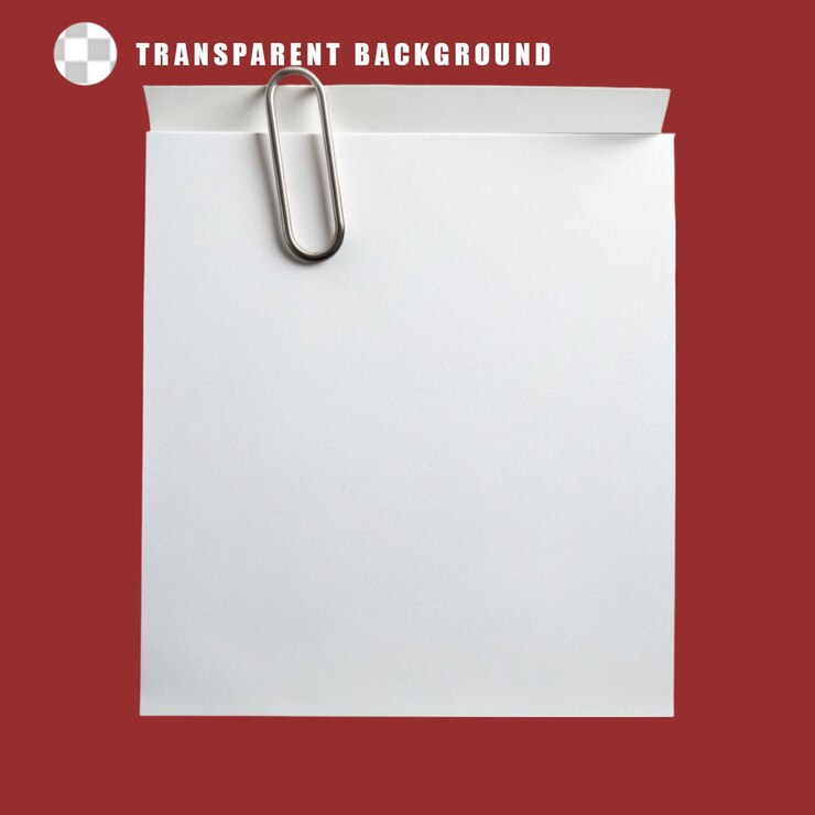 PSD papel en blanco con clip de papel aislado sobre un fondo transparente