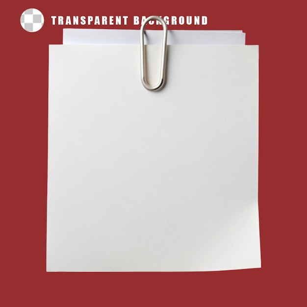 papel en blanco con clip de papel aislado sobre un fondo transparente