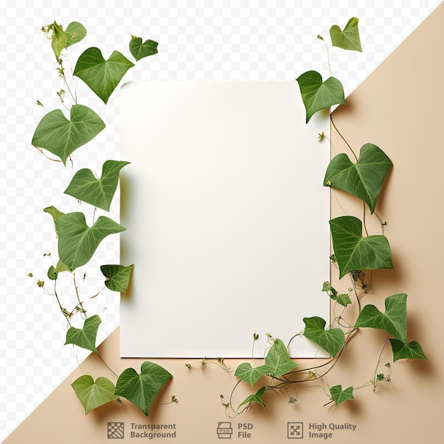PSD papel branco coberto por folhas de hera verde