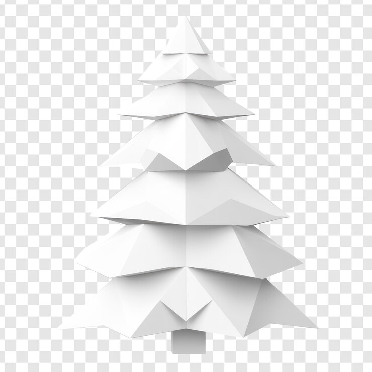 PSD papel branco geométrico como árvore de natal ícone 3d desenho animado minimalista isolado em fundo transparente