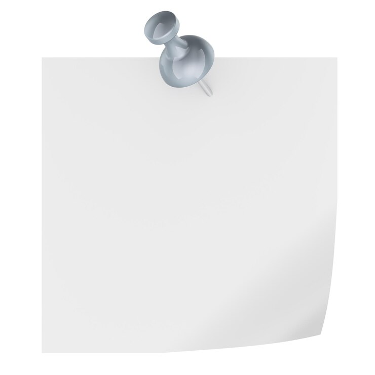 Papel branco vazio de notas com renderização 3D isolada em fundo transparente