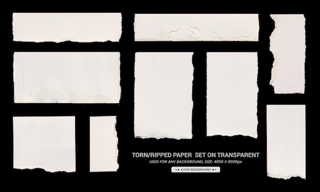 papel de colección trozos de papel rasgados o rasgados con fondo negro