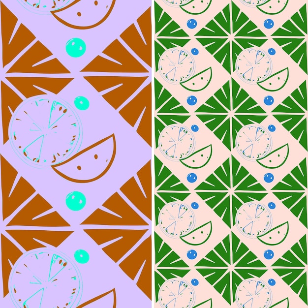 un papel colorido con naranjas y limas en él
