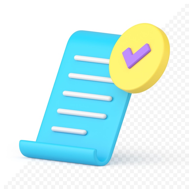 Papel curvo brillante azul en blanco exitoso confirmado para hacer la lista de tareas icono 3d realista