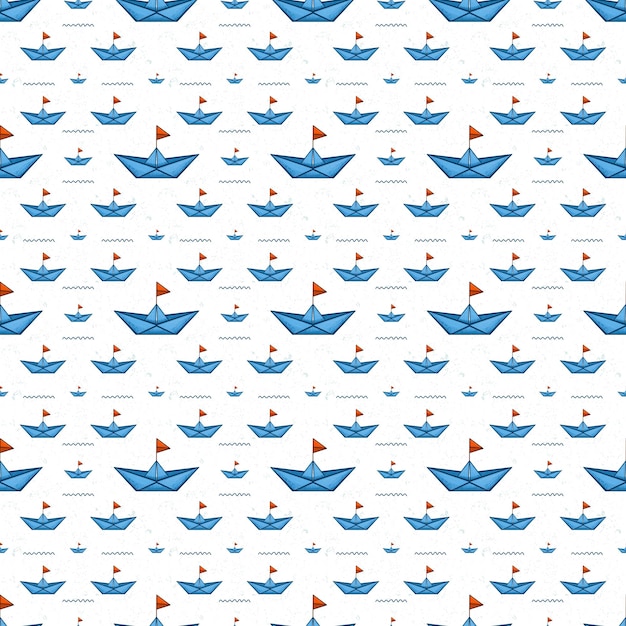 Papel de barco azul bonito com textura de padrão sem costura