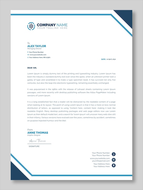 Papel de carta azul de negócios modernos