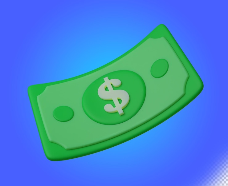 PSD papel de dinheiro de dólar de ilustração 3d