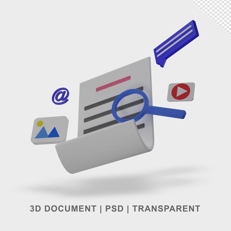 PSD papel de documento 3d transparente sem fundo