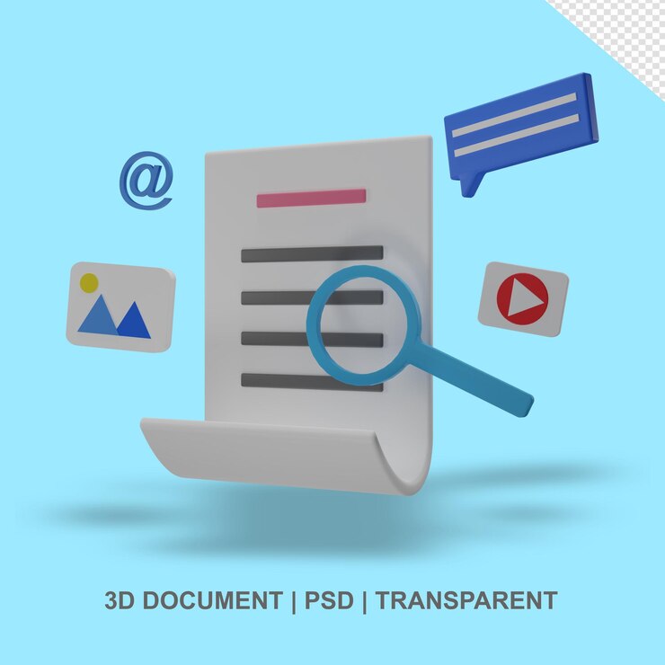 PSD papel de documento 3d transparente sem fundo