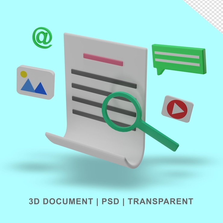 PSD papel de documento 3d transparente sem fundo