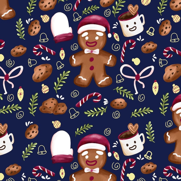 Papel de embrulho de presente de Natal desenho de biscoito de pão de gengibre imagem e elementos fofos alegres