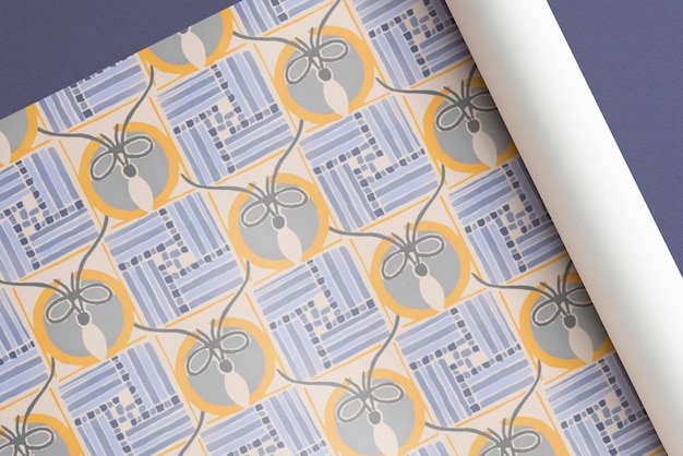 Papel de embrulho de presente modelo psd padrão Art Nouveau inspirado nas obras de arte de E A Seguy