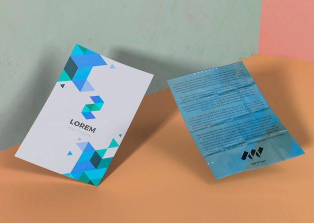 Papel de mock-up de negócios de empresa de marca azul geométrica