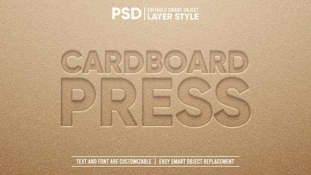 Papel de papelão marrom 3D Press Editable Layer Style Modelo de efeito de texto inteligente