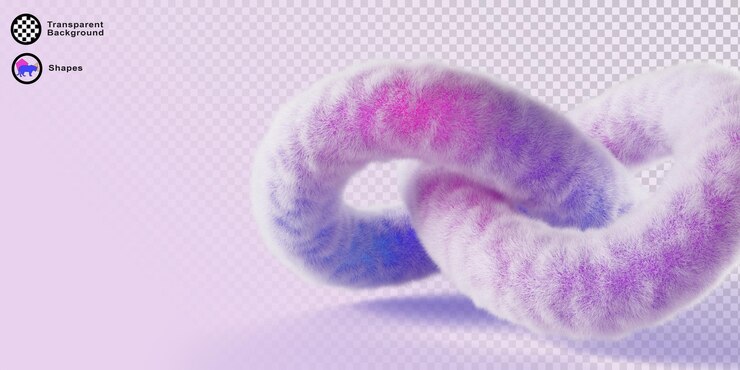 PSD papel de parede de fundo rosa 3d abstrato com linha de pele em forma infinita cadeia macia de lã ligações peludas anéis ligados forma geométrica bonita com textura de gradiente render banner