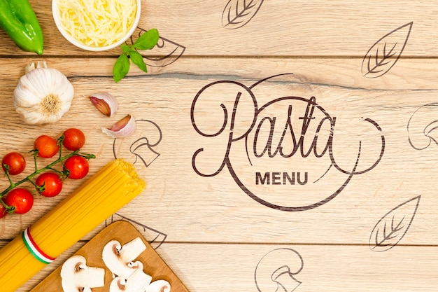 Papel de parede de menu de massas com ingredientes saborosos