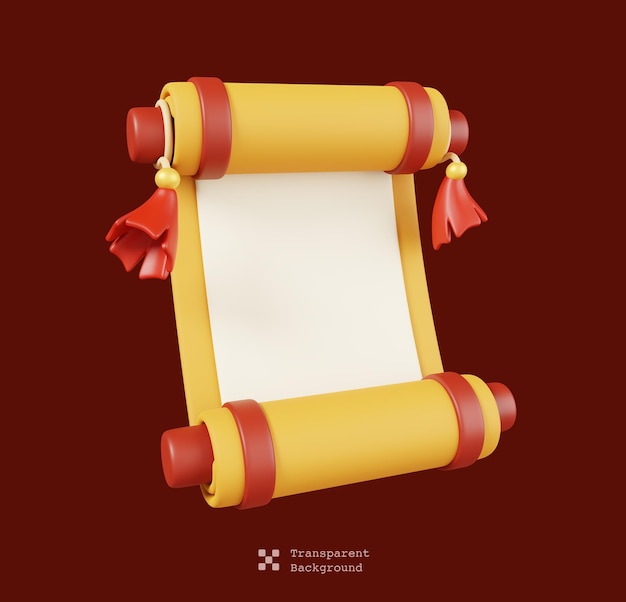 Papel de rolagem isolado decorações asiáticas tradicionais para o ícone de elementos do ano novo chinês renderização 3d