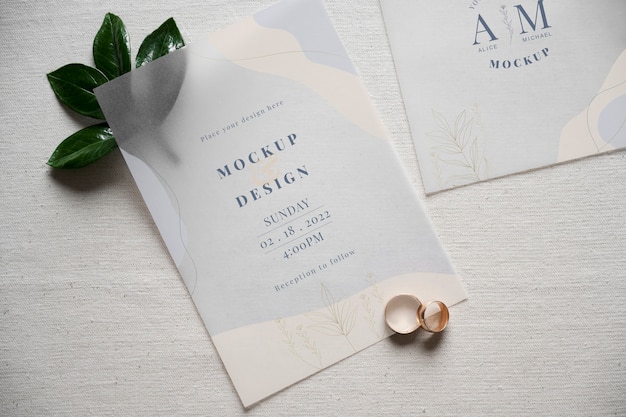 Papel de vidro de convite de casamento de vista superior