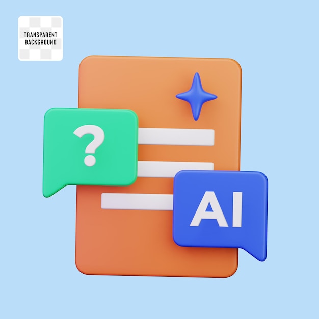 Papel de documento de chat de respuesta a preguntas con diseño de ilustración de icono de procesamiento 3d de bot de chat de inteligencia artificial ai