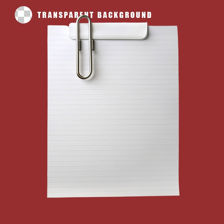 PSD papel em branco com clipe de papel isolado sobre um fundo transparente