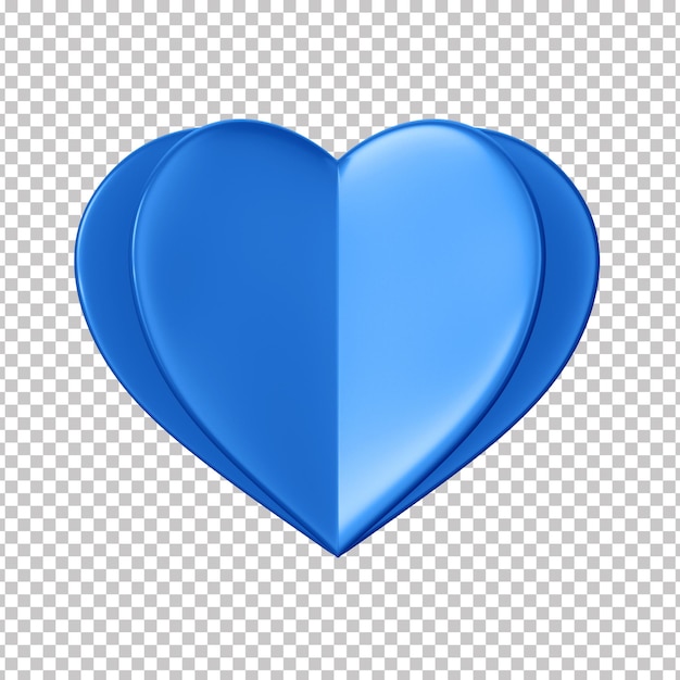 PSD papel en forma de corazón azul metálico 3d con fondo transparente