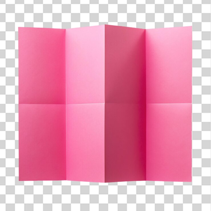 PSD papel padrão rosa de quatro dobras isolado sobre um fundo transparente