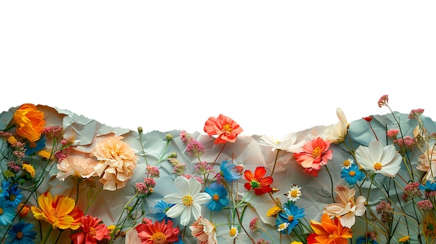 Papel rasgado com flores isoladas
