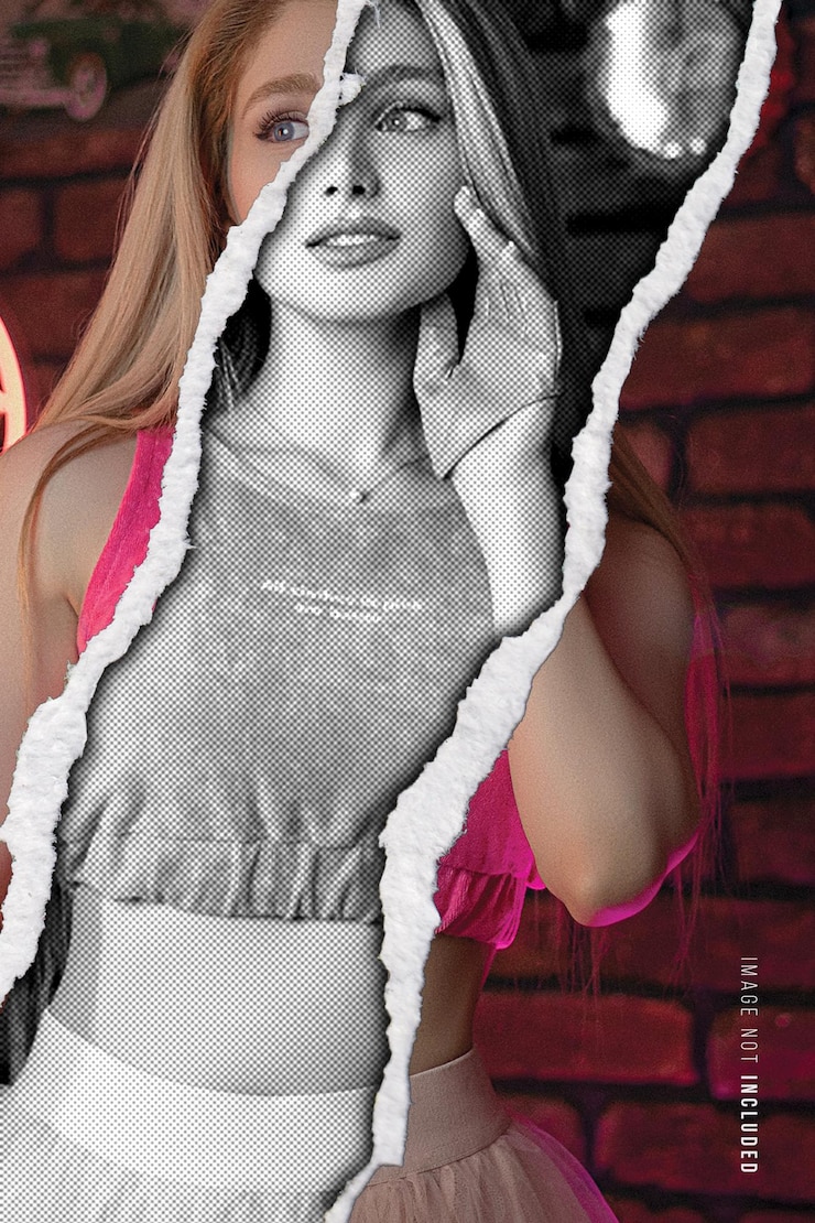 PSD papel rasgado y efecto de foto de cara de retrato recortada