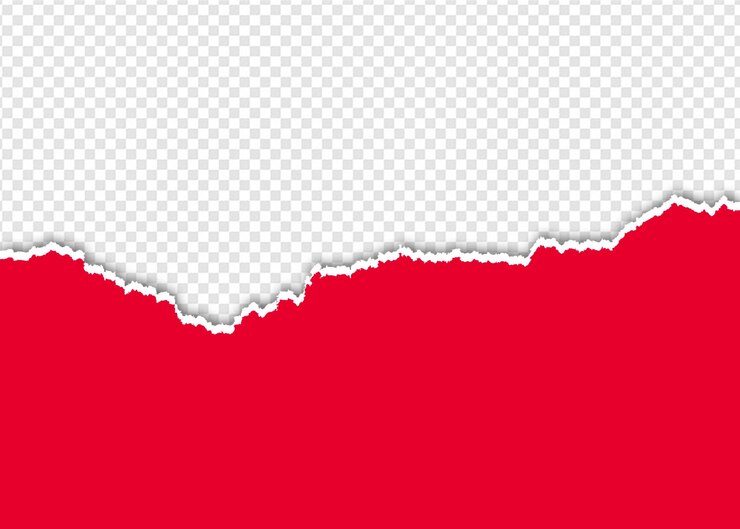 PSD papel rojo rasgado con un fondo blanco transparente