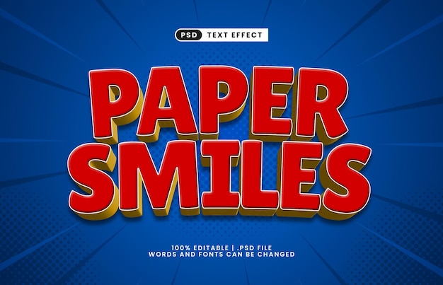 Papel sonríe efecto de texto editable con efecto de texto de la escuela y los niños