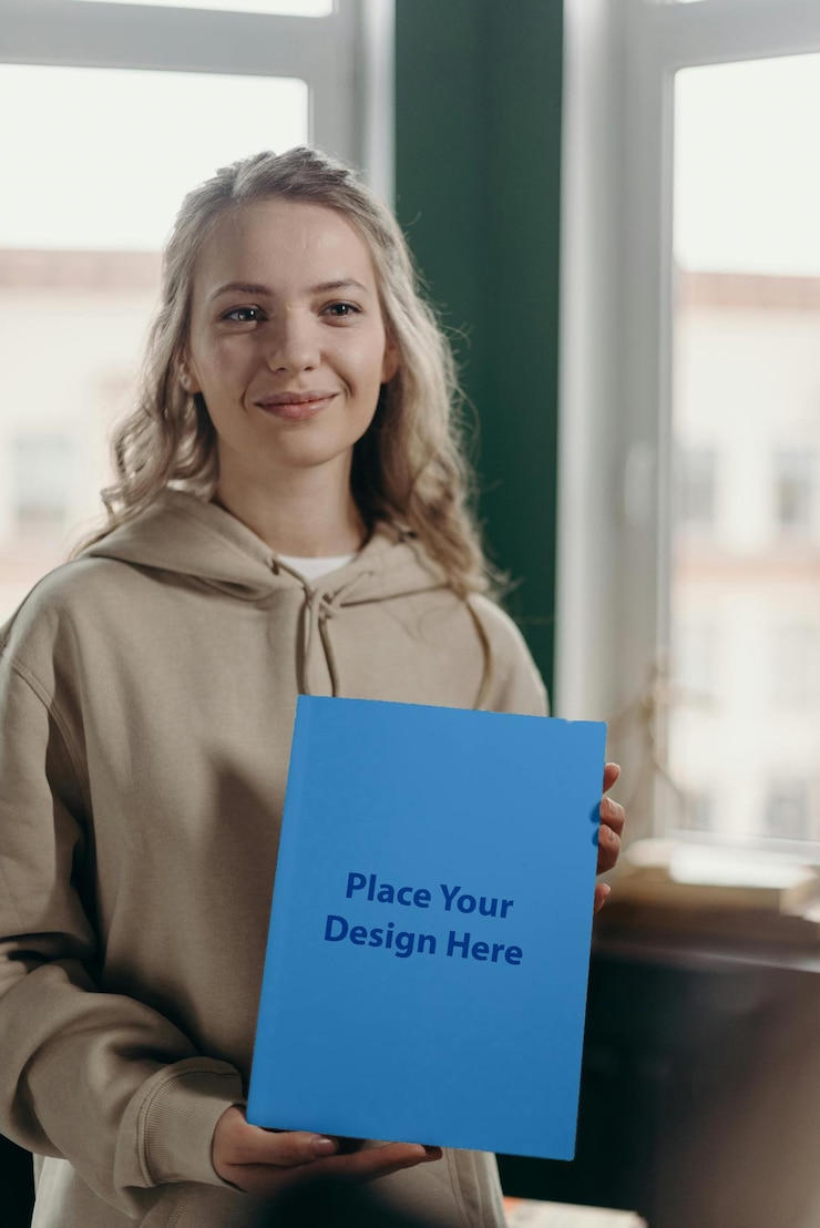 PSD papel sostenido por una mujer mockup psd diseño