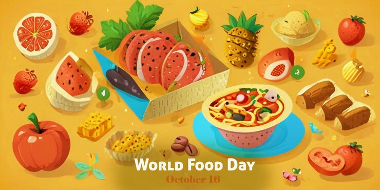 PSD papel tapiz del día mundial de la alimentación con fondo naranja