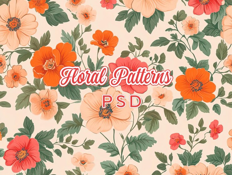 PSD un papel tapiz floral con flores y un fondo rojo y blanco